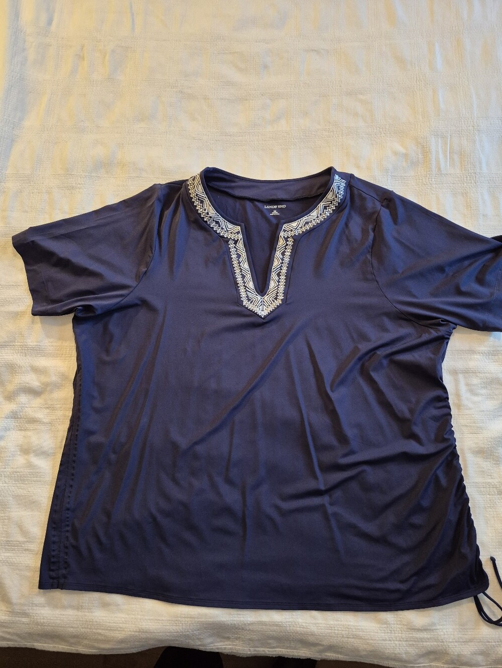 Lands' Ens women's 3X 24W-26W navy swim cover up shirt, 1 drawstring missing GUC
